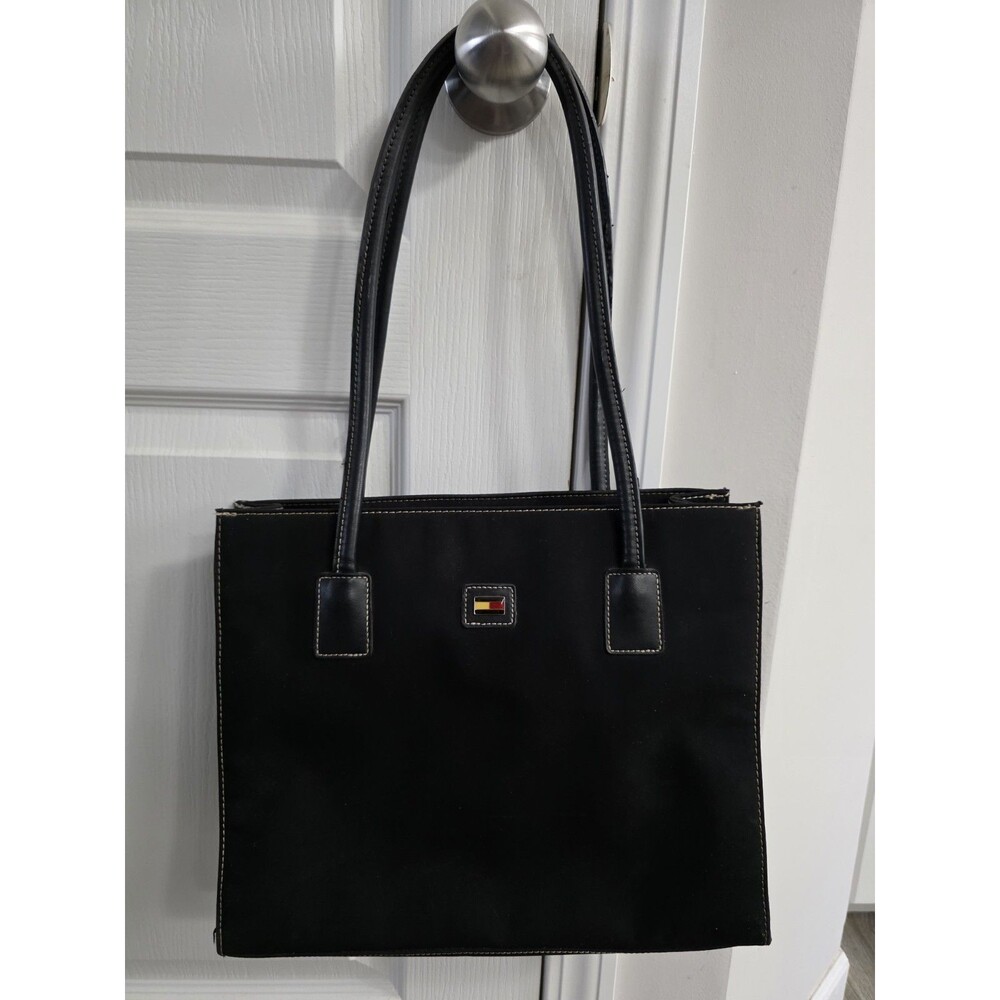 Vintage Y2K Black nylon shoulder tote bag by Tommy Hilfiger Red interior